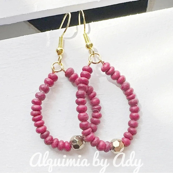 Gold  beaded maxi hoops/bohemian/handmade statement rice beads - Picture 1 of 5